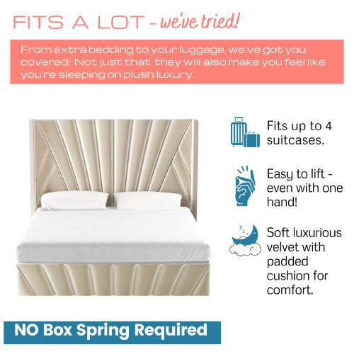 Cadre de grand lit Aykah avec rangement hydraulique, cadre de lit en métal et tête de lit haute, support de lattes en bois, aucun sommier requis