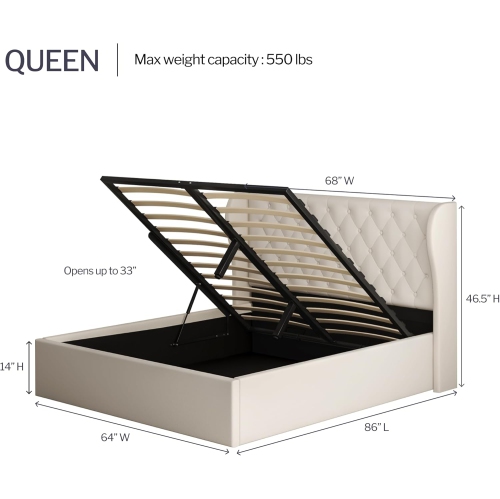 Aykah Velvet Queen Bed Frame with Storage, Metal Queen Size Bed Frame with High Headboard, Wood Slat Support, No Box Spring Required