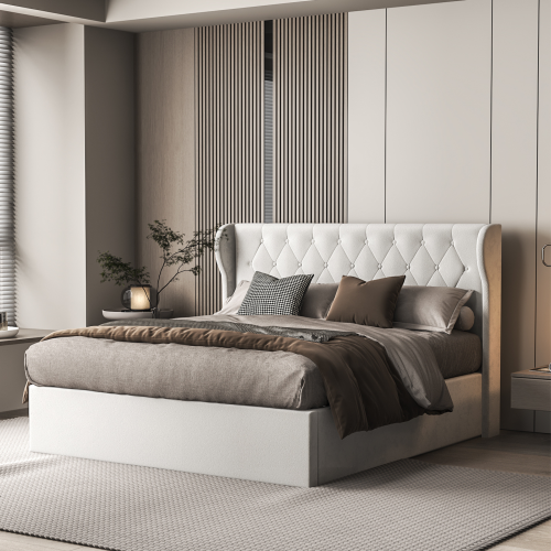 Aykah Velvet Queen Bed Frame with Storage, Metal Queen Size Bed Frame with High Headboard, Wood Slat Support, No Box Spring Required