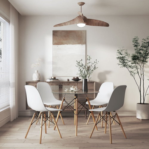 Table à dîner en verre Aykah Eiffel pour 2/4, surface en verre trempé avec pattes en bois pour la salle à manger, cuisine