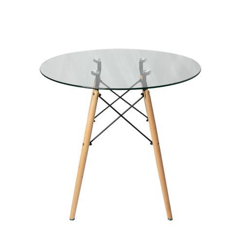 Table à dîner en verre Aykah Eiffel pour 2/4, surface en verre trempé avec pattes en bois pour la salle à manger, cuisine