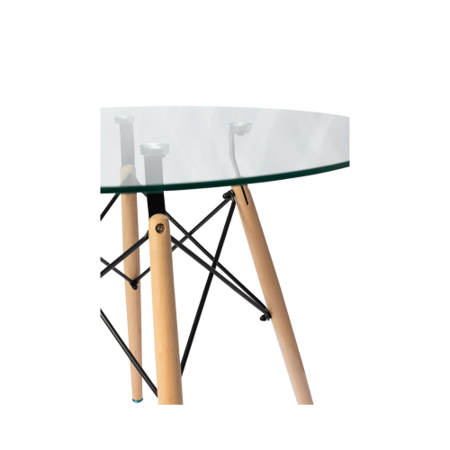 Table à dîner en verre Aykah Eiffel pour 2/4, surface en verre trempé avec pattes en bois pour la salle à manger, cuisine