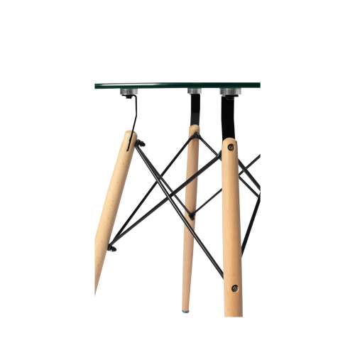 Table à dîner en verre Aykah Eiffel pour 2/4, surface en verre trempé avec pattes en bois pour la salle à manger, cuisine