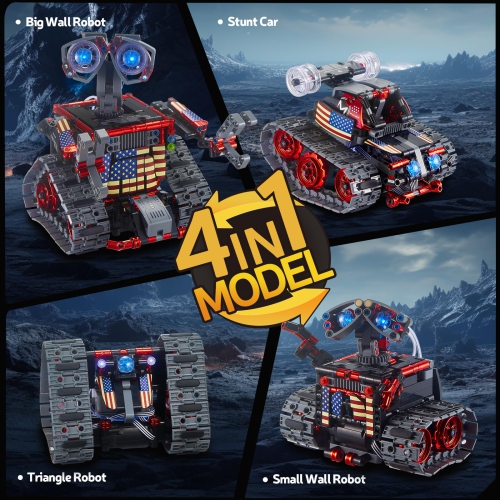 Robot Building Kit, Stem Toys for Kids, Remote & APP Controlled 4 in 1 Wall Robot/Stunt Car/Triangle Robot, Birthday Gifts Toys for Boys Girls 6 8 10