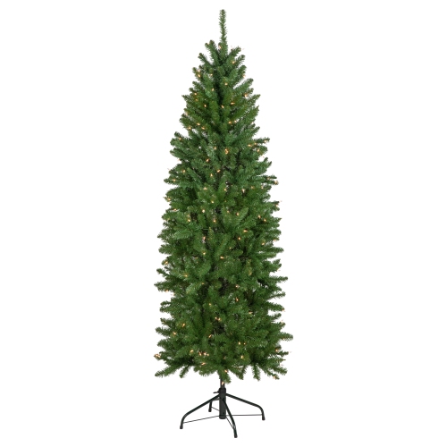 NORTHLIGHT  Pre-Lit Pencil River Fir Artificial Christmas Tree - 6.5' - Clear Lights In White