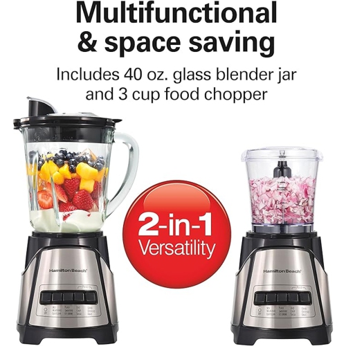 Hamilton Beach 40 oz. Power Elite Blender With Glass Jar And 3 Cup Chopper - Black