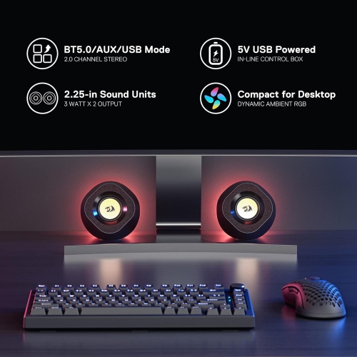 Redragon GS590 Wireless RGB Desktop Speakers - Black