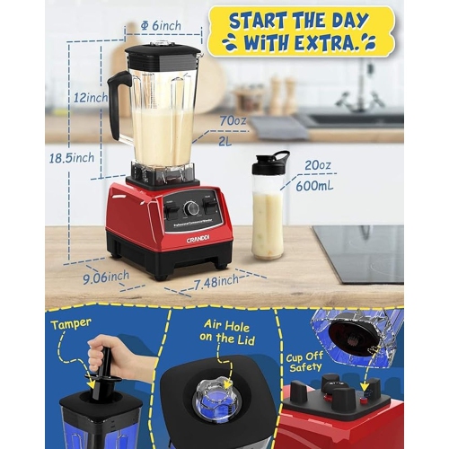 CRANDDI 1500W Professional Commercial Blender - Red