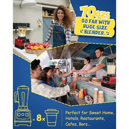 CRANDDI 1500W Professional Commercial Blender - Red