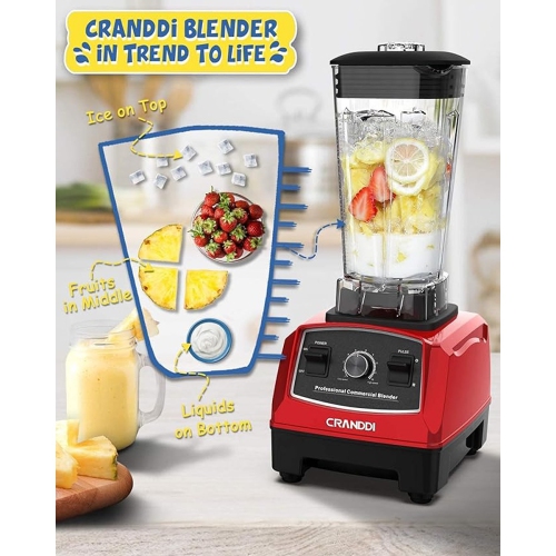 CRANDDI 1500W Professional Commercial Blender - Red
