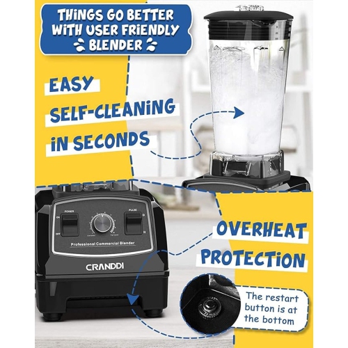 CRANDDI 1500W Professional Commercial Blender - Black