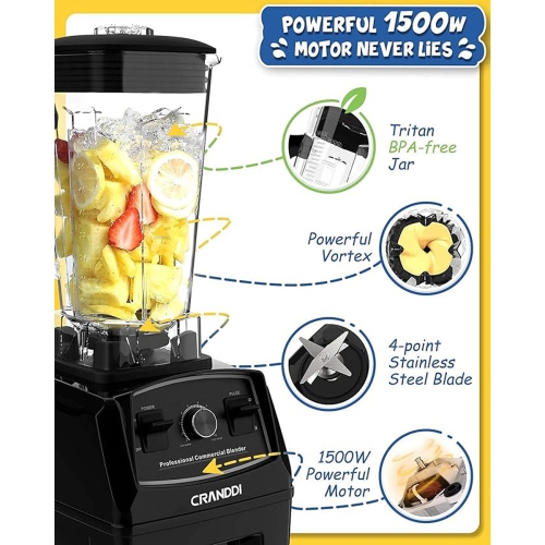 CRANDDI 1500W Professional Commercial Blender - Black