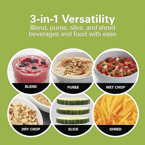 Hamilton Beach 800W 3 in 1 Multi Blender with Food Processor Attachment - Black