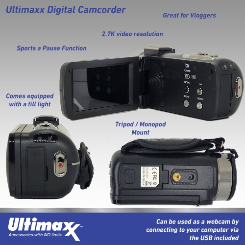 Ultimaxx 4K Ultra HD Camcorder Video Vlogging Camera with LED Light 42MP, 18x Digital Zoom with Remote Control 3.0" LCD Screen Bundle - Great Gift