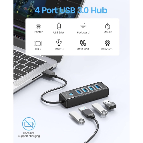 Concentrateur USB 3,0 à 4 ports, répartiteur USB pour portable avec câble  0,49 pi, extension multiUSB, transfert de données rapide