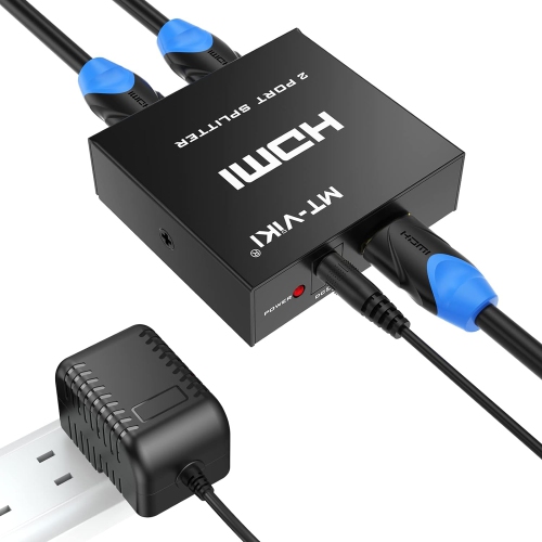 4K HDMI Splitter 1 in 2 Out, 1x2 Powered HDMI Splitter for Dual Monitors  w/Power Adapter, 4K@30Hz Dual Monitors