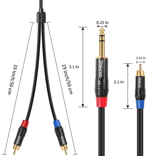 Câble adaptateur RCA à 1/4 mm, 6,35 mm câble répartiteur audio  mâle TRS vers RCA double, stéréo quart de pouce vers 2 RCA