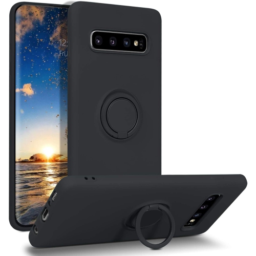 Galaxy S10 Case, Liquid Silicone Soft Gel Rubber Slim Cover with Ring Kickstand |Car Mount Function Shock