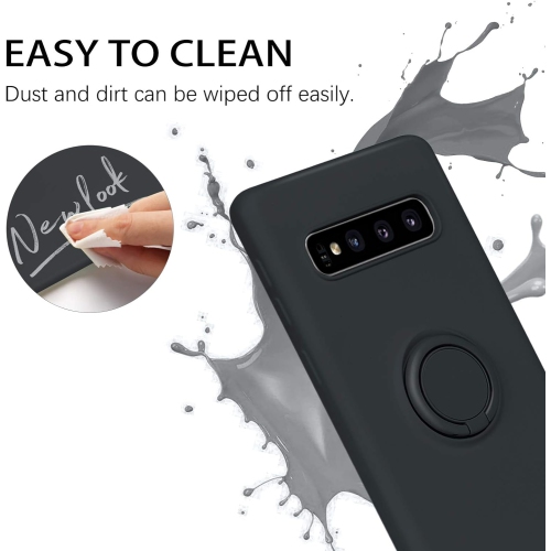 Galaxy S10 Case, Liquid Silicone Soft Gel Rubber Slim Cover with Ring Kickstand |Car Mount Function Shock