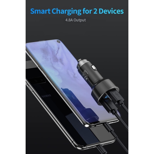 Chargeur pour l'auto, mini allume-cigare Chargeur USB pour l'auto 2 ports 5&nbsp;V adaptateur 4,8&nbsp;A en métal pour l'auto avec câble de