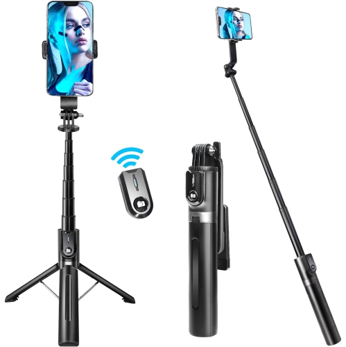 Perche Selfie Metal pour IPHONE 12 Pro Max avec Cable Jack Selfie Stick  IOS Reglable Bouton Photo (OR)