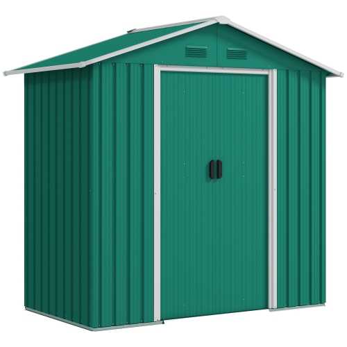 Outsunny 6' x 4' Metal Garden Shed, Large Outdoor Storage Shed Building with Double Sliding Doors and 4 Vents, Green