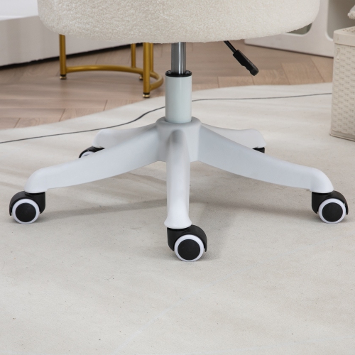 Vinsetto Armless Office Chair, Fluffy Computer Desk Chair with Adjustable Height, Swivel Wheels, Mid Back, White
