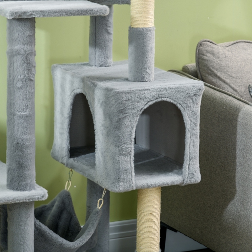 PawHut Tall Cat Tree for Indoor Cats, 70" Multi-Level Cat Tower with Hammock, Cat Bed, Cat Condo with Sisal Scratching Posts, Bluish Grey
