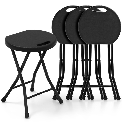 Gymax Set of 4 Outdoor Folding Stool Portable Space-Saving Round X Shaped Chair Black