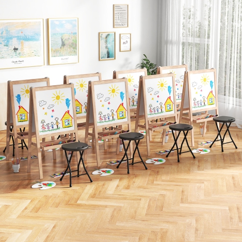 Gymax Set of 4 Outdoor Folding Stool Portable Space-Saving Round X Shaped Chair Black