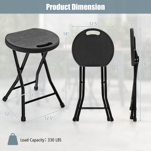 Gymax Set of 4 Outdoor Folding Stool Portable Space-Saving Round X Shaped Chair Black