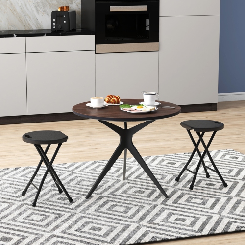 Gymax Set of 4 Outdoor Folding Stool Portable Space-Saving Round X Shaped Chair Black