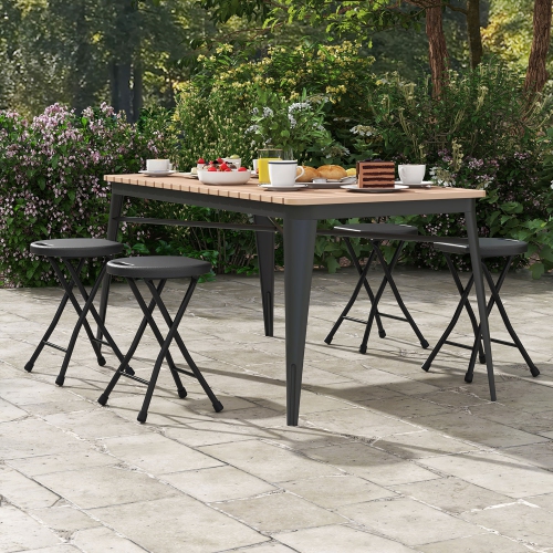 Gymax Set of 4 Outdoor Folding Stool Portable Space-Saving Round X Shaped Chair Black