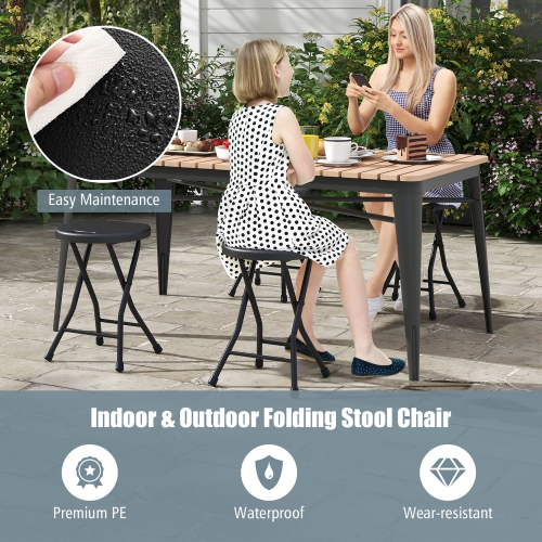 Gymax Set of 4 Outdoor Folding Stool Portable Space-Saving Round X Shaped Chair Black