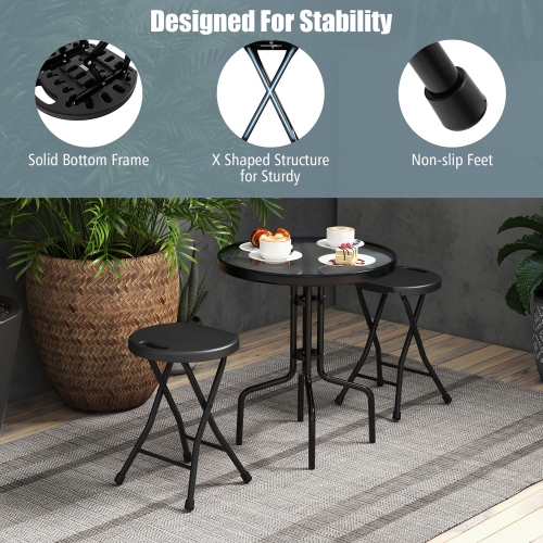 Gymax Set of 4 Outdoor Folding Stool Portable Space-Saving Round X Shaped Chair Black