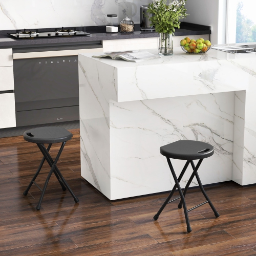 Gymax Set of 4 Outdoor Folding Stool Portable Space-Saving Round X Shaped Chair Black