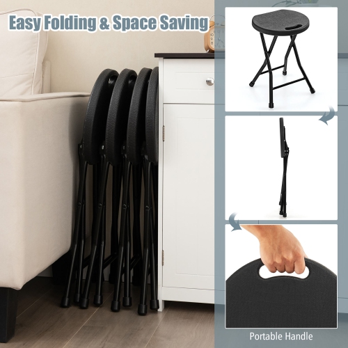 Gymax Set of 4 Outdoor Folding Stool Portable Space-Saving Round X Shaped Chair Black