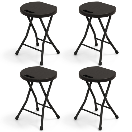 Gymax Set of 4 Outdoor Folding Stool Portable Space-Saving Round X Shaped Chair Black