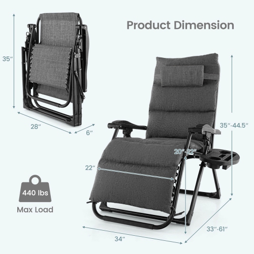 Gymax Chair Folding Recliner Lounge Chair w/ Cushion Cup Holder