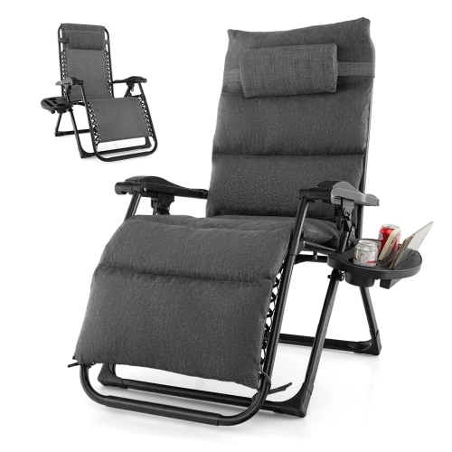 Gymax Chair Folding Recliner Lounge Chair w/ Cushion Cup Holder