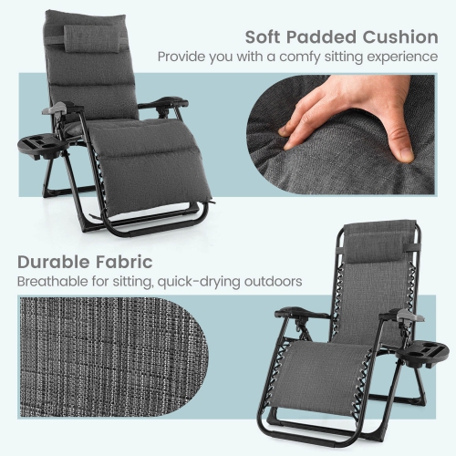 Gymax Chair Folding Recliner Lounge Chair w/ Cushion Cup Holder