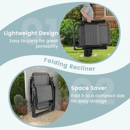 Gymax Chair Folding Recliner Lounge Chair w/ Cushion Cup Holder