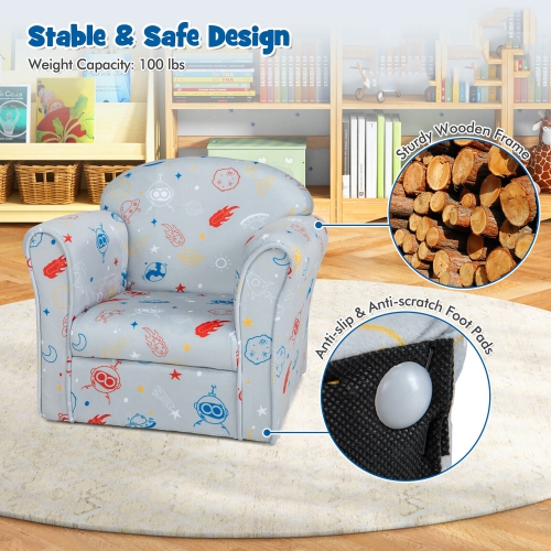Gymax Kids Sofa Toddler Upholstered Armrest Chair w/Solid Wooden Frame Gray