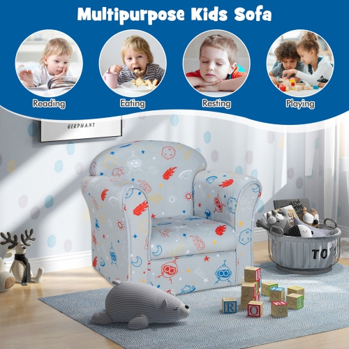 Gymax Kids Sofa Toddler Upholstered Armrest Chair w/Solid Wooden Frame Gray