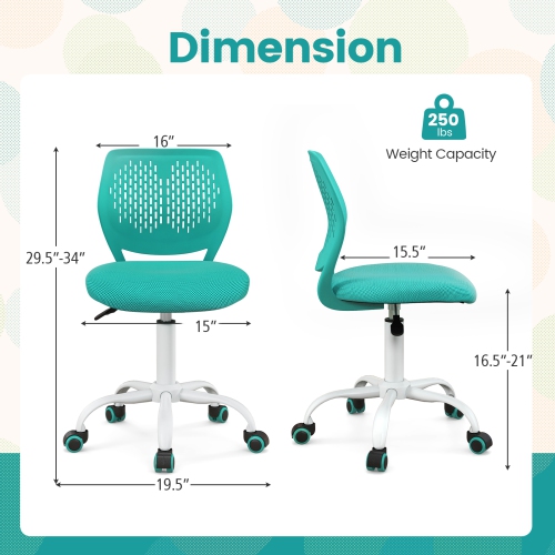 Gymax Kids Desk Chair Ergonomic Swivel Children Mesh Study Height Adjustable