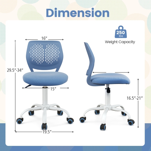 Gymax Kids Desk Chair Ergonomic Swivel Children Mesh Study Height Adjustable