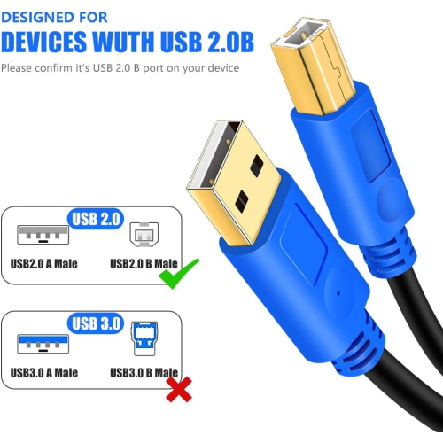 Câble d'imprimante 10ft, connecteurs plaqués or haute vitesse USB 2,0 H Câble d'imprimante A mâle vers B mâle pour HP, Canon, Lexmark, Dell, Xerox,