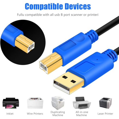Câble d'imprimante 10ft, connecteurs plaqués or haute vitesse USB 2,0 H Câble d'imprimante A mâle vers B mâle pour HP, Canon, Lexmark, Dell, Xerox,