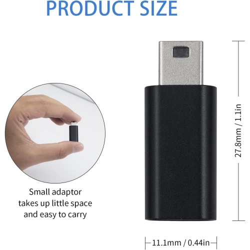 D Mini USB to USB C Adapter, 480 Mbps USB C to Mini USB, USB C Female to Mini USB Male Adapter for Data Syncing and Charging Compatible