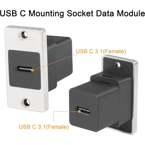 Q 10Gbps USB C Rectangular Panel Adapter USB C 3.1 Female to Female Panel Mount Connector USB C Mounting Socket Data Module 5V/2.1A Charging,
